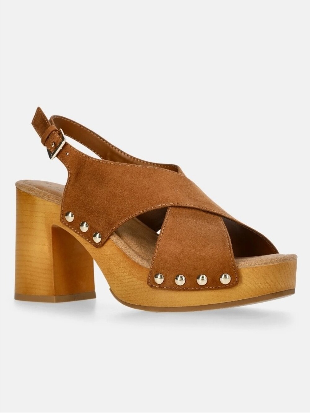 Women’s Tan Suede Platform Sandals with Ankle Strap.  T17